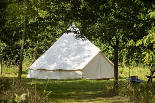 a white tent in the middle of a field at DGG Woodland Escape in South Barrow