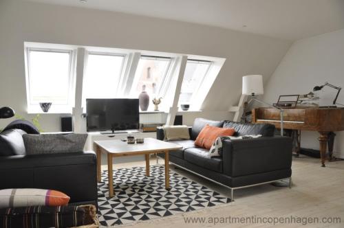 a living room with a couch and a table at ApartmentInCopenhagen Apartment 362 in Copenhagen