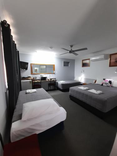 a hotel room with two beds and a television at Civic Motel Grafton in Grafton