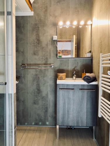 une salle de bain avec douche et lavabo dans l'établissement La Maison de la Colline, à Vers