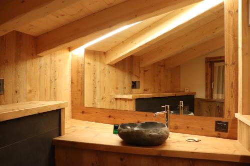 łazienka z umywalką w drewnianej kabinie w obiekcie Hotel Ciasa Lorenzi w mieście Cortina dʼAmpezzo