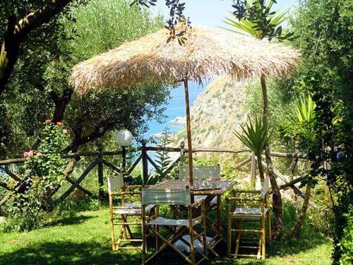 IoppoloにあるVilla Gemmaの藁傘下のテーブルと椅子
