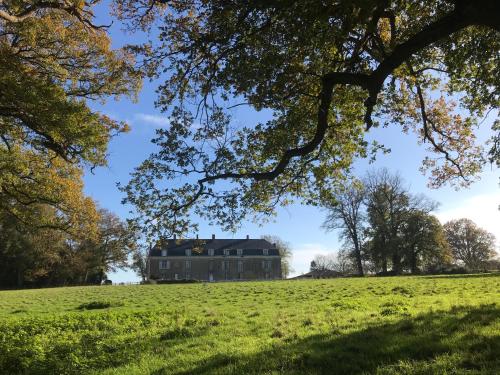 une grande maison sur une colline dans un champ dans l'établissement Chateau De Piedouault, à Jallais