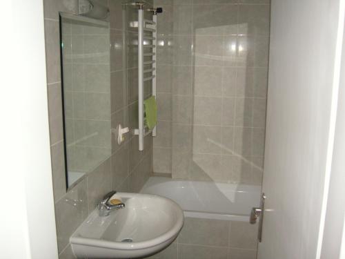 a bathroom with a sink and a bath tub at Apartment Deligradska in Belgrade