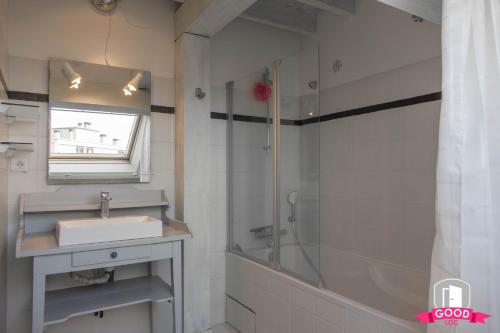 een badkamer met een douche en een wastafel bij Le Duplex Ensoleillé du Parc * Parking * Balcon * in Orléans
