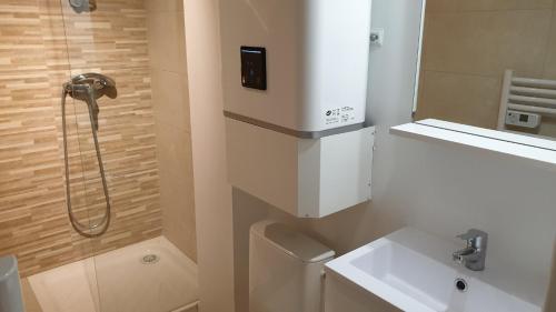 une salle de bain avec une douche, des toilettes et un lavabo dans l'établissement Dana centre mer 16, à Nice