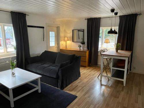 - un salon avec un canapé et une table dans l'établissement Lillhuset Norr Sälens By, à Sälen