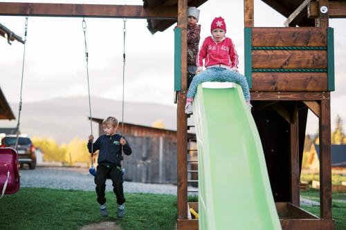 two children playing on a slide at a playground at Apartmán Elenka in Zuberec
