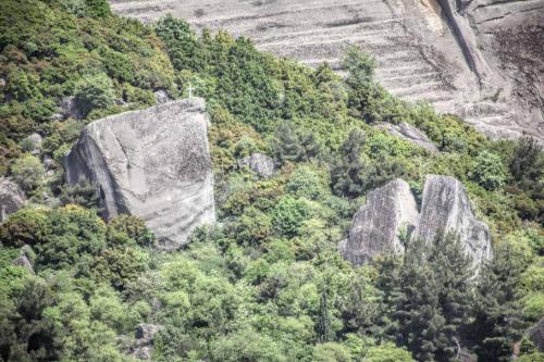 a view of a mountain with trees and rocks at The balcony of Meteora the center of kalabaka in Kalabaka