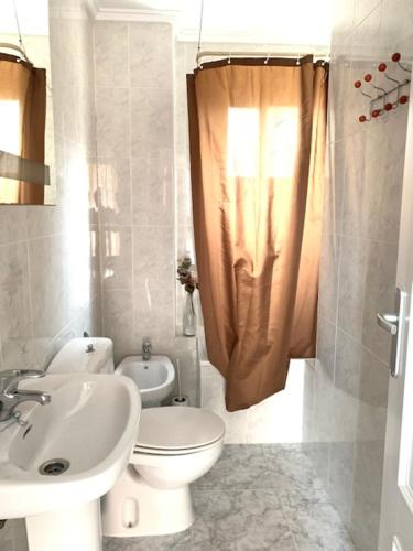 ein Badezimmer mit Toilette, Waschbecken und Dusche in der Unterkunft Apartamentos JS Playa in Finestrat