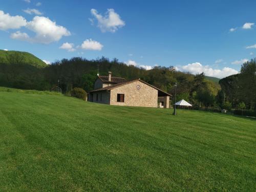 a house on a hill with a large grass field at Il Vignale in Massa Martana