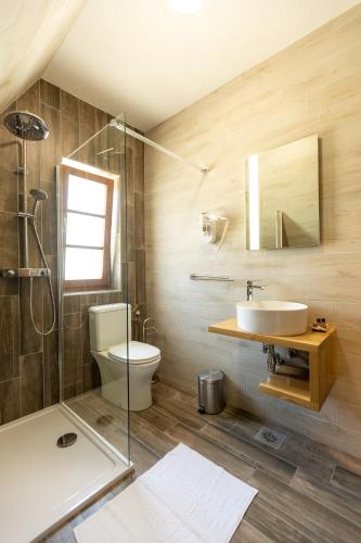 a bathroom with a toilet and a sink and a shower at B&B Plitvica Hill in Plitvica Selo