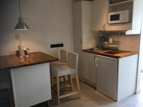 a small kitchen with a counter and a sink at Sälens By in Sälen