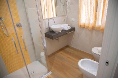 a bathroom with a shower and a sink and a toilet at B&B STELLANOVA in San Donnino della Nizzola