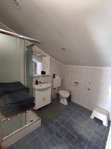 a bathroom with a toilet and a sink at Apartments "Mulo" beachfront in Vrsi