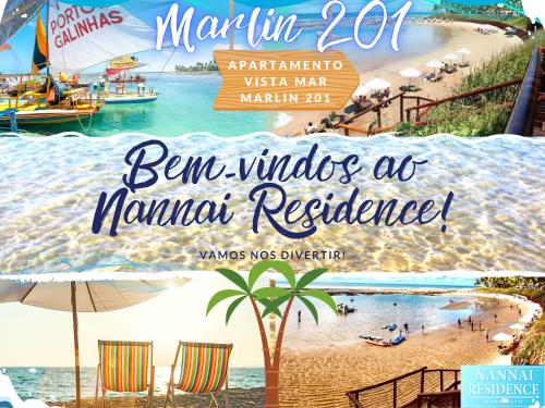 ein Flyer für einen Yachthafen mit Strand und Booten in der Unterkunft NANNAI RESIDENCE VISTA MAR Muro alto in Porto De Galinhas