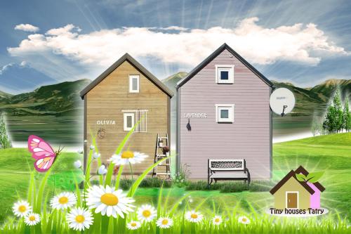 obraz domu na polu z kwiatami w obiekcie Tiny House Olivia w Liptowskim Gródku