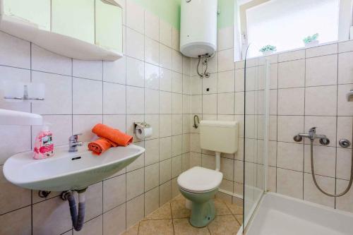 a bathroom with a sink and a toilet and a shower at One-Bedroom Apartment in Crikvenica XXVI in Sopaljska