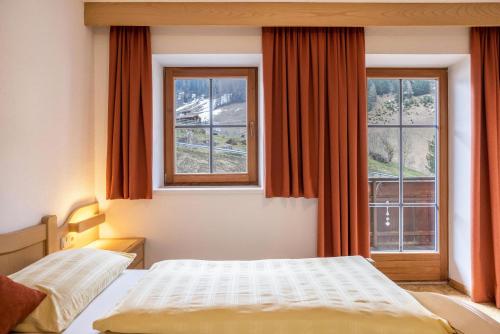 una camera con un letto e due finestre di Apartment Bärental Oberachrain a San Giacomo