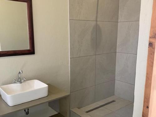 a bathroom with a sink and a shower at The Oaktree House in Clarens