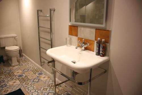 ein Badezimmer mit Waschbecken und Toilette in der Unterkunft Wonderfully Spacious Luxury Holiday Cottage in Billingshurst