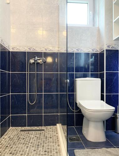 a bathroom with a toilet and a shower at Laurel Apartments in Bar