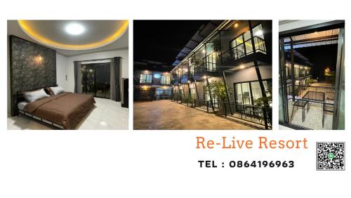 a collage of three pictures of a bedroom and a apartment at Re-Live Resort in Ban Bang Phra