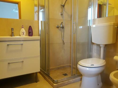 a bathroom with a shower and a toilet and a sink at Terra e colori in Gallipoli