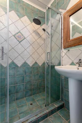 a bathroom with a shower and a sink at ELIA VILLA 1 in Alikanas