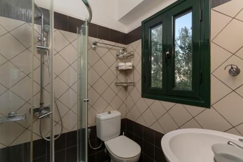 a bathroom with a toilet and a shower and a sink at One Bedroom Villa in Alikanas