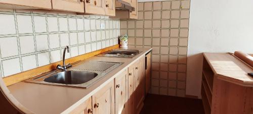 een keuken met een wastafel en een aanrecht bij Valles Vacanze in Falcade