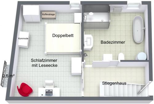 plan piętra małego apartamentu z nazwami w obiekcie La Vila Feliz, gemütliche private Duplex-Ferienwohnung im typischen Fischerhaus mit fantastischem Meerblick w mieście Villajoyosa