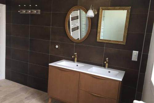 a bathroom with a sink and a mirror at Gîte« Le Pressoir » chez viticulteur en biodynamie in Avenay-Val-dʼOr
