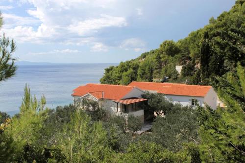 a house on a hill with the ocean in the background at Seaside secluded apartments Cove Jedra, Hvar - 2583 in Gdinj