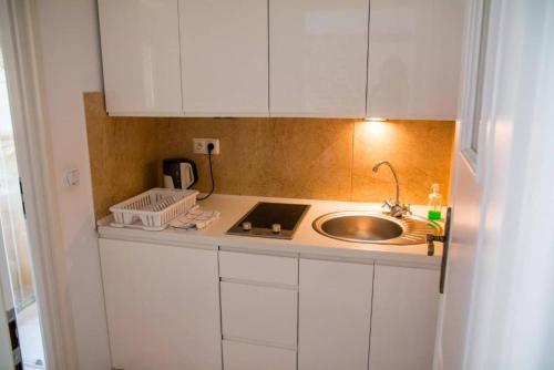 a kitchen with a sink and a counter top at Perfect Stay - "Campari Glam Apartments" in Toruń