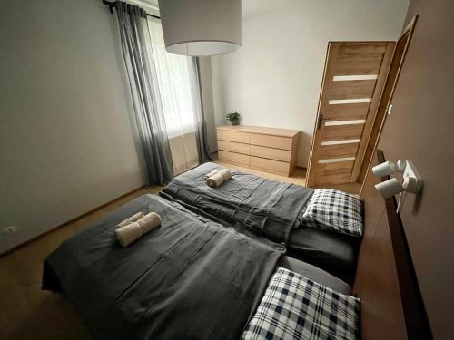een slaapkamer met 2 bedden en een ladder bij Komfortowe Apartamenty w Nałęczowie in Nałęczów