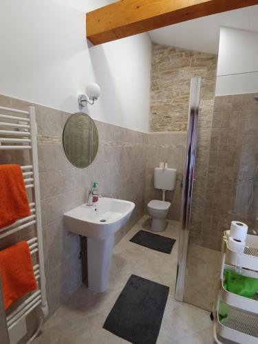 a bathroom with a sink and a toilet at Casa dei Boscarini in Buje