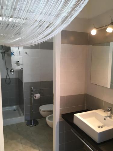 a bathroom with a sink and a toilet at Agriturismo il Nazareno in Collemezzano