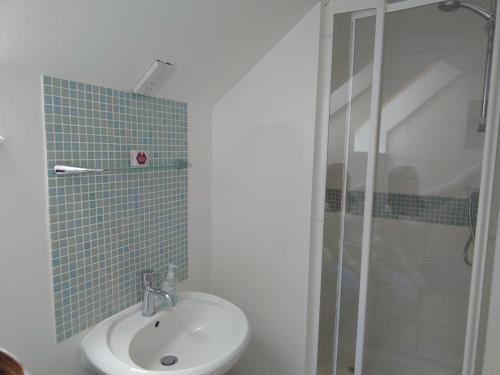 a bathroom with a sink and a shower at Annexe in Cherhill, opposite Cherhill White Horse in Cherhill