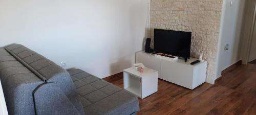 a living room with a couch and a flat screen tv at Apartment Sanja in Zadar