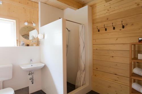 Phòng tắm tại Holiday Home- Mountain Lodge Gorjuše Pokljuka Bohinj