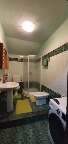 a bathroom with a shower and a sink and a toilet at Apartment Noa in Crikvenica