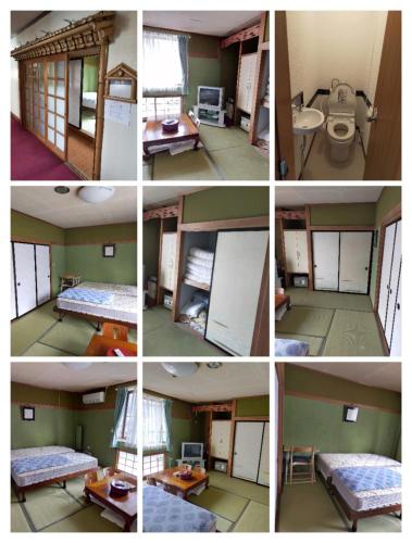 a group of four pictures of a room with a bed and a bathroom at Suijin Hotel - Vacation STAY 23125v in Chichibu