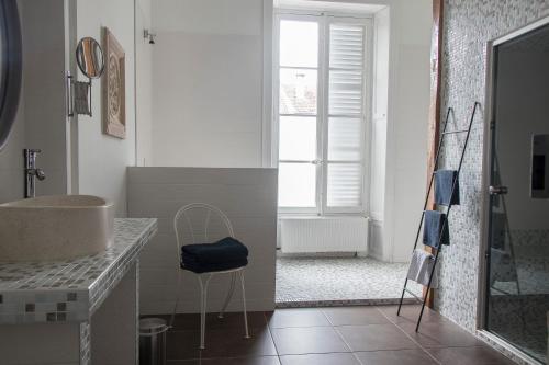 a bathroom with a sink and a counter with a mirror at Joie de Vivre in Doulevant-le-Château