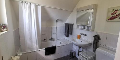 Kylpyhuone majoituspaikassa HELVETIA 2 Zimmer Apartment mit Parkplatz