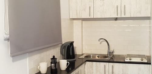 a kitchen with a sink and a counter top at Corfu Olivia Apartments in Moraitika