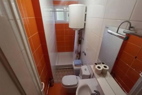 uma pequena casa de banho com WC e lavatório em Apartman Banja Luka 2 em Banja Luka