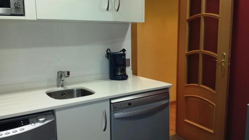 a kitchen with a sink and a counter top at Apartamento Turístico Guara Casa Castro in Barbastro