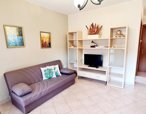sala de estar con sofá y TV en Casa Colonna, en Montegrotto Terme