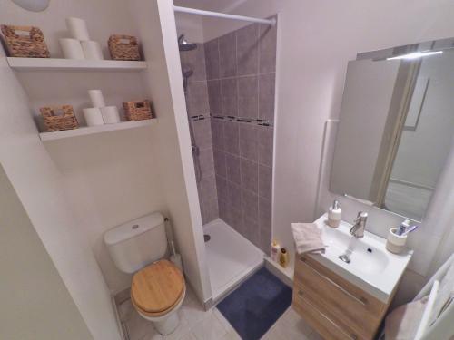 une salle de bain avec une douche, des toilettes et un lavabo dans l'établissement Espace Valrose, à Nice